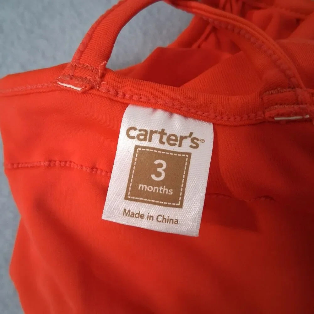 Carters Baby Girl Swimsuit Size 3m Ruffles One Piece Beach Pool Costume Cap Hat
